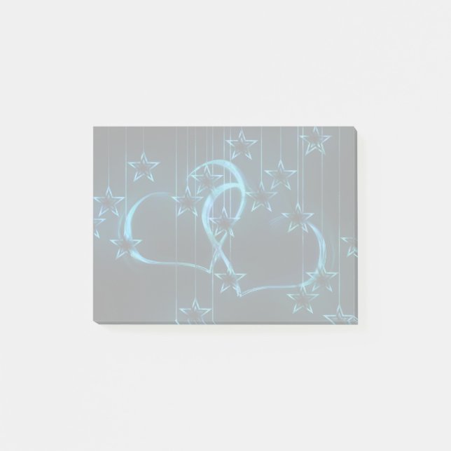 2 blåtthjärtor och stjärnor post-it block (Framsida)