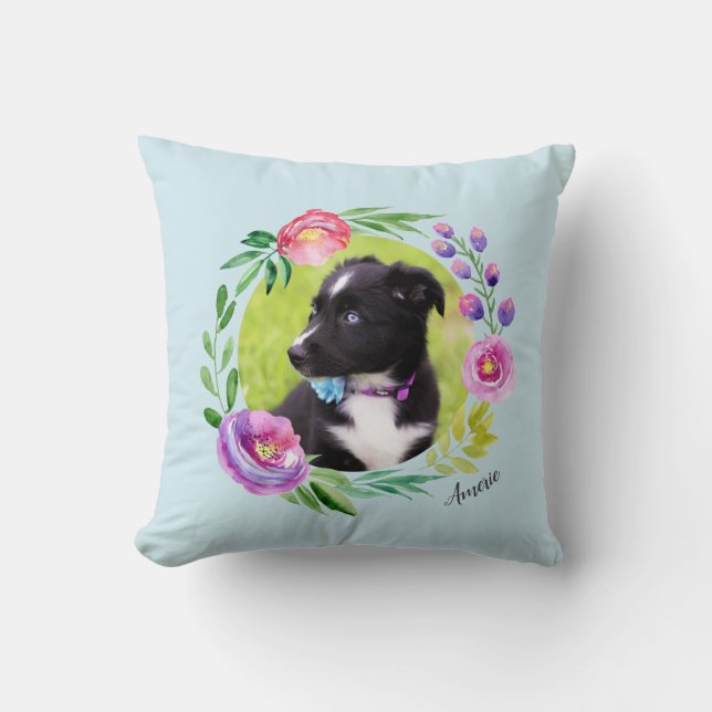 2 Blommigt av foto Utandning Personlig| Light Blue Kudde (Framsida)