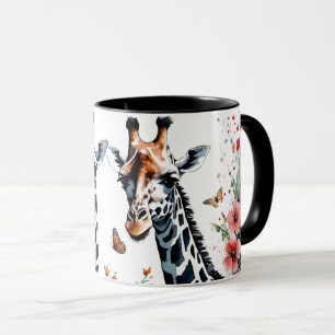 2 Blommigten Giraffes med Butterflies Mugg