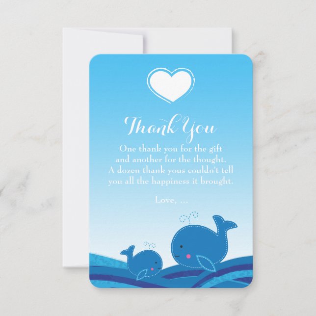 2 Blue Whales Baby Shower Tack Cards Kort (Framsida)