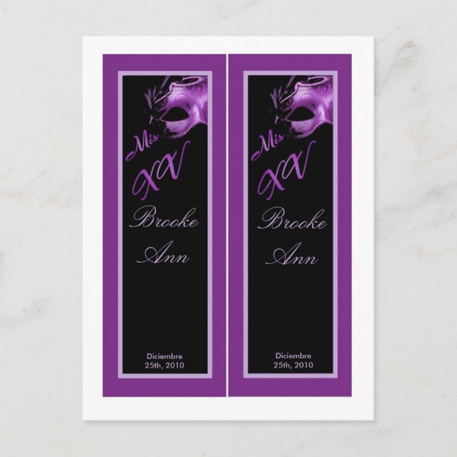 2 Bok Marks Mis XV Lila Lilac Black Party Vykort (Framsida)