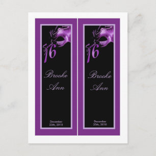2 Bok Marks Sweet 16 Lila Lilac Black Party Inbjudan Vykort