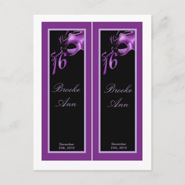 2 Bok Marks Sweet 16 Lila Lilac Black Party Inbjudan Vykort (Framsida)