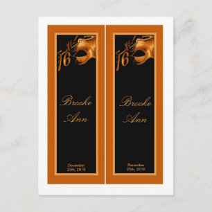 2 Bok Marks Sweet 16 Orange Black Party Inbjudan Vykort