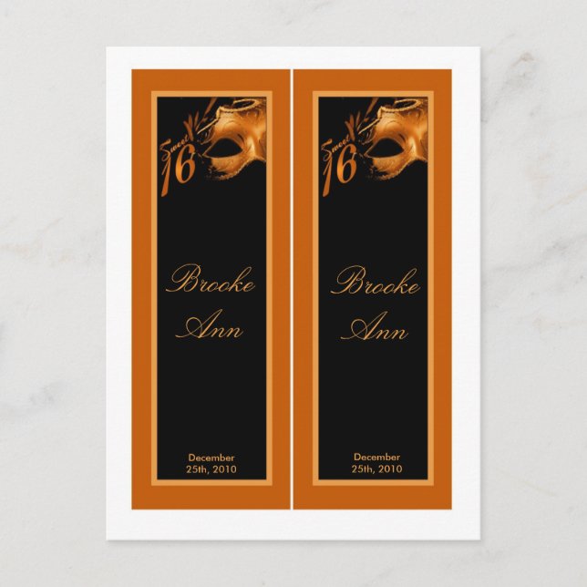 2 Bok Marks Sweet 16 Orange Black Party Inbjudan Vykort (Framsida)