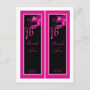 2 Bok Marks Sweet 16 Shock rosa Black Party Inbjudan Vykort