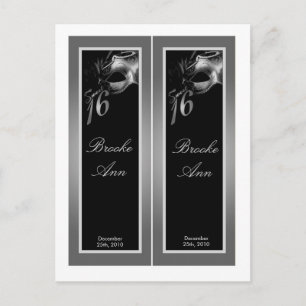 2 Bok Marks Sweet 16 Silver Black Party Inbjudan Vykort