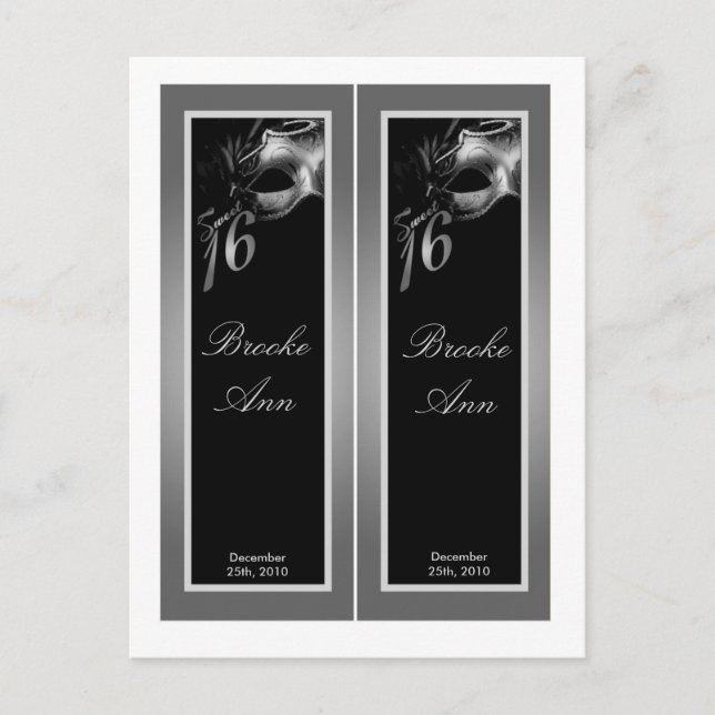 2 Bok Marks Sweet 16 Silver Black Party Inbjudan Vykort (Framsida)