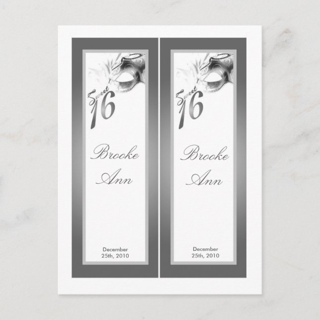 2 Bok Marks Sweet 16 White Silver Party Inbjudan Vykort (Framsida)