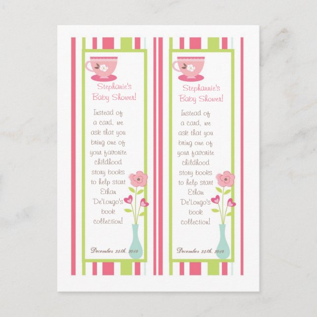2 Bok Marks Tea Party Rosa Pastel Flowers Vykort (Framsida)