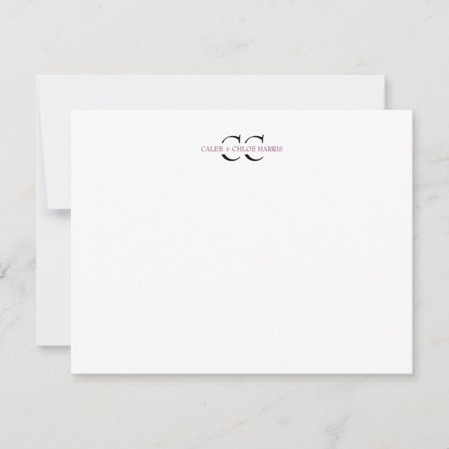 2 Bokstäver Monogram Par Initialer Bröllop Burgund Anteckningskort (Framsida)