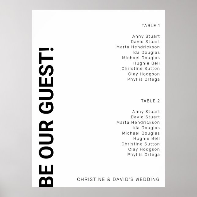2 bord enkelt sittdiagram i vitt Bröllop Poster (Framsidan)