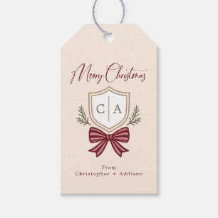 2 Brev Monogram Vapensköld Bow God jul Presentetikett