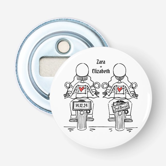 2 Brides Biker Motorcycle Wedor Favor Flasköppnare (Framsidan)