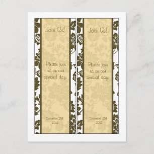 2 Brun/Kreta Blommigt Damask Wedding Bokmärken Vykort