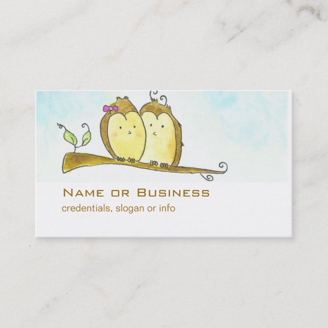 2 bruna Uggla Cuddling Together Watercolor Visitkort (Framsida)