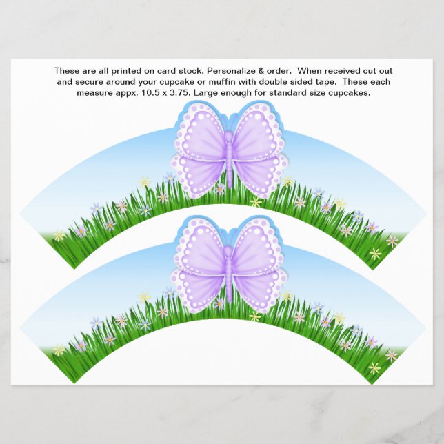 2 Butterfly Birthday Personalize Cuptårta Wrappare Reklamblad (Framsidan)