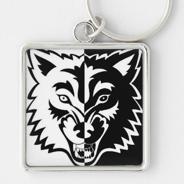 2 caras fyrkantig silverfärgad nyckelring (Framsidan)