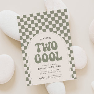 2 Coolors Grönt Retro Checker 2:a födelsedag Inbjudningar