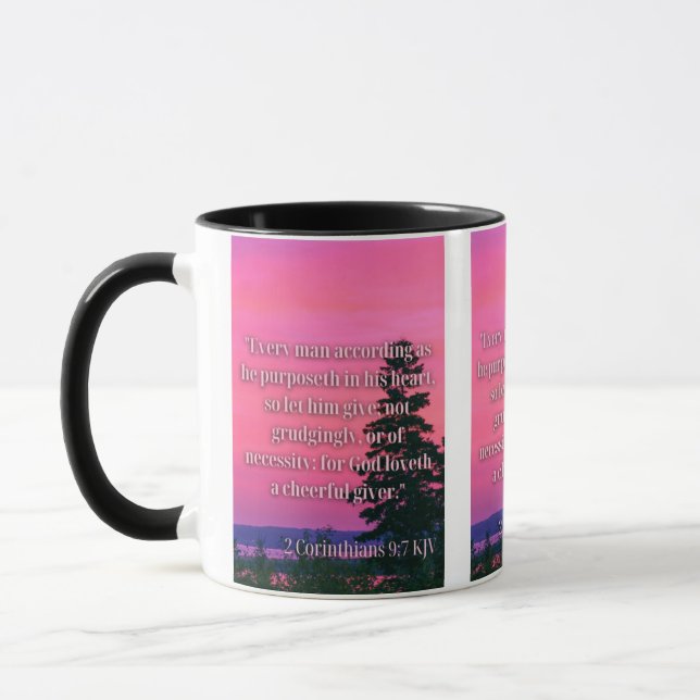 2 Corinthians 9:7 KJV Bible Verse Two Tone Mugg (Vänster)