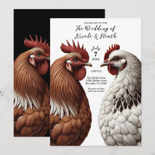 2 Country Chickens Farm Barnyard Bröllop Inbjudningar