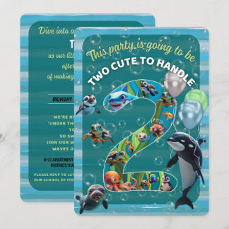 2 Cute 2 Handle Rounded Corner Birthday Invitation Inbjudningar