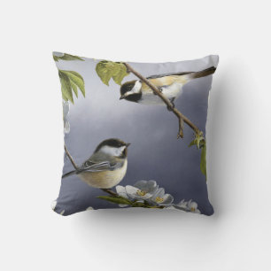 2 Cute Little Birds in a Träd Fine Art Kudde