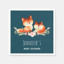 2 Cute Little Red Foxes Watercolor Baby Shower Pappersservett