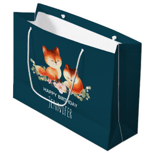2 Cute Little Red Foxes Watercolor Design Birday