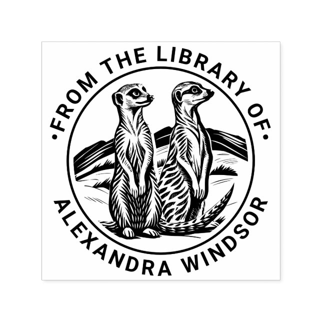 2 Cute Meerkats Ständiga #1 Bibliotek Bok Namn Självfärgande Stämpel (Design)