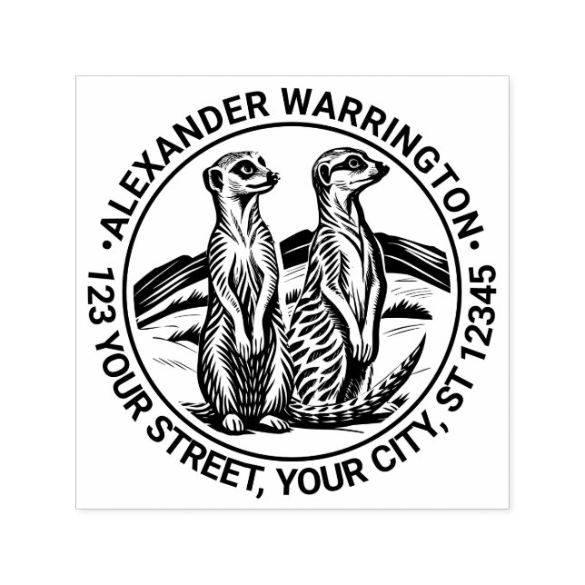 2 Cute Meerkats Stänger #1 Namn Returadress Självfärgande Stämpel (Design)