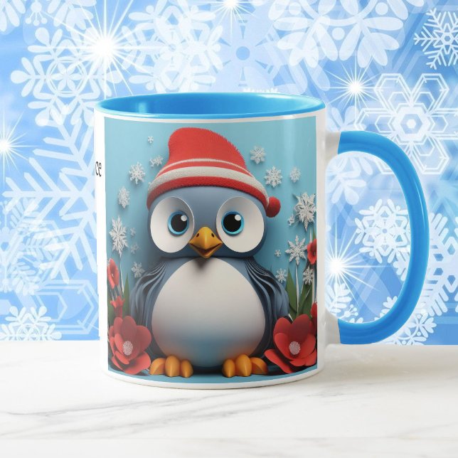 2 Cute Penguins Add Namn jul Gift Mugg (Skapare uppladdad)