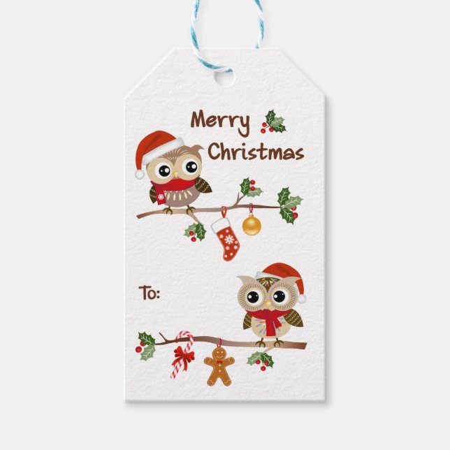 2 Cute Uggla God jul Gift-Märkre Presentetikett (Framsidan)