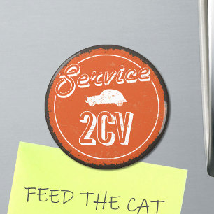 2 CV Service Vintage Orange Carshop Typography Magnet