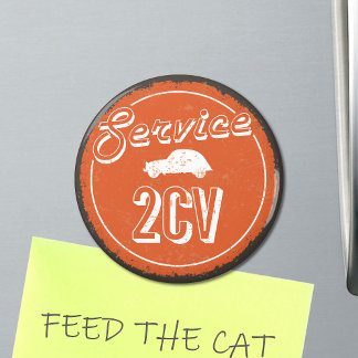 2 CV Service Vintage Orange Carshop Typography Magnet