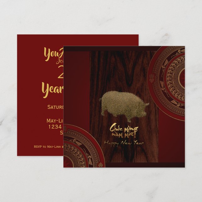 2 Drums inbjudan till Vietnams torg på Gris år (Fram/baksida)