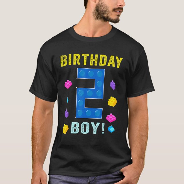 2:e födelsedag två 2 års gamla block Byggnad Boys  T Shirt (Framsida)