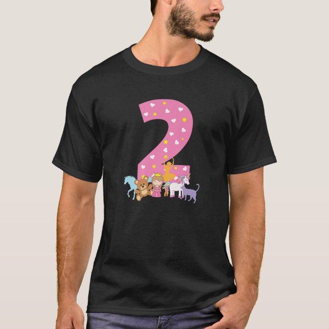 2:e födelsedag Unicorn Nalle Hearts Pony T Shirt (Framsida)