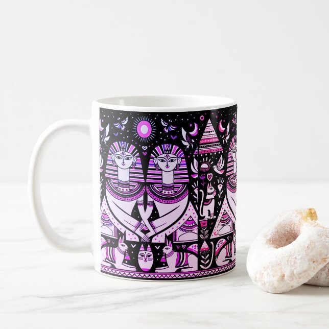 2 egyptier med katter kaffemugg (Med munk)