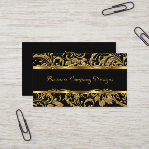 2 Elegant Klassisk Guld Svart Damask Präglad Utsee Visitkort