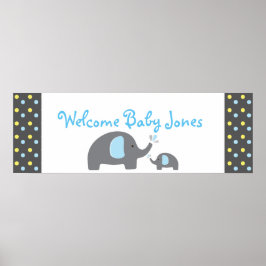 2 Elephants Baby Shower Sprinkle Party Banner Poster