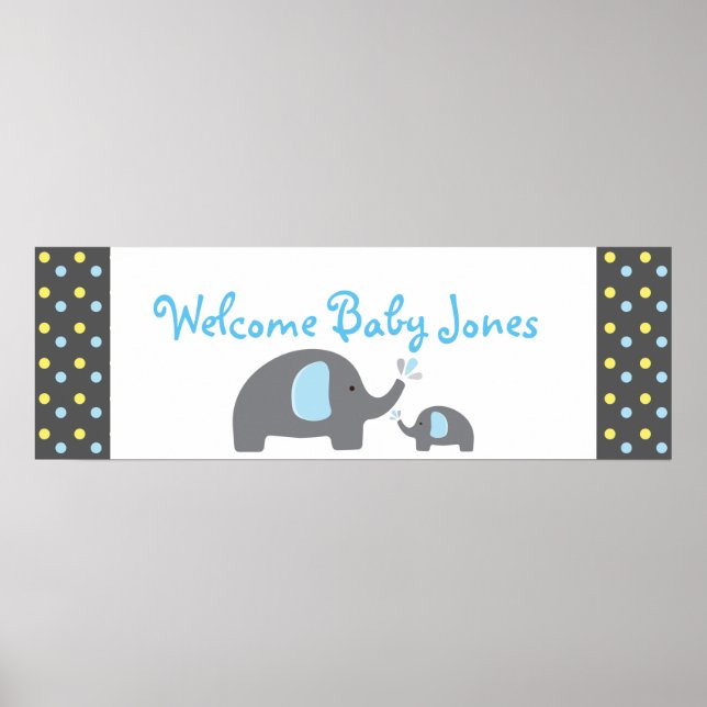 2 Elephants Baby Shower Sprinkle Party Banner Poster (Framsidan)