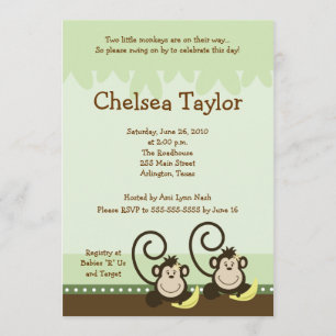 2 Fånig Monkey Baby Shower TWIN GIRLS Inbjudningar