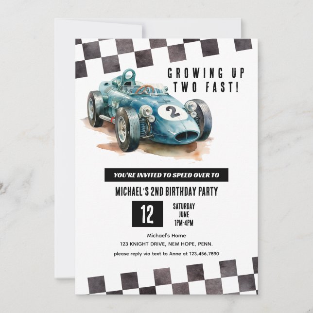 2 Fast Tävling-bil 2:a födelsedag Party Inbjudningar (Framsida)