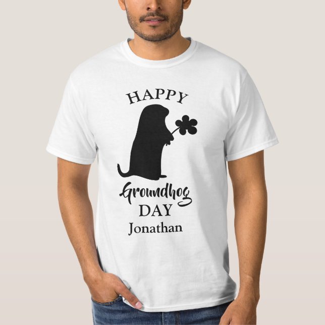 2 februari | Lycklig Groundhog Day Personlig Namn T Shirt (Framsida)
