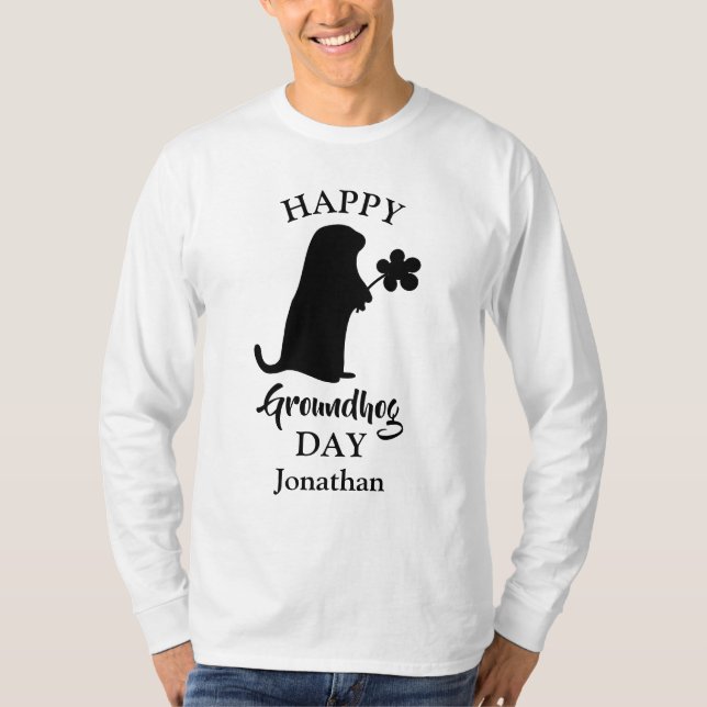 2 februari | Lycklig Groundhog Day Personlig Namn T Shirt (Framsida)