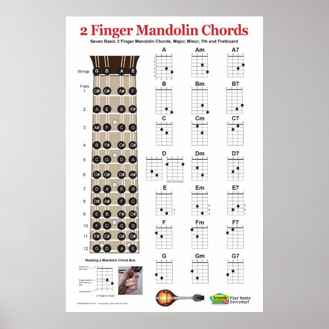 2 Finger Mandolin Chord Chart Practice Poster (Framsidan)
