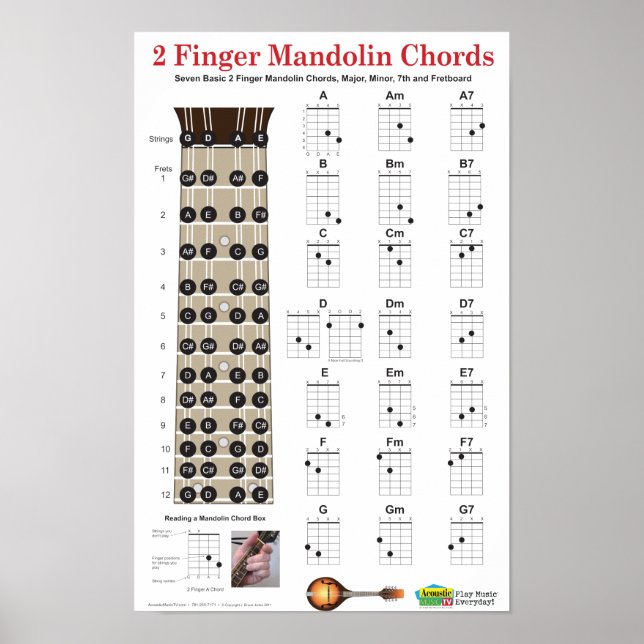 2 Finger Mandolin Chords and Fretboard Poster (Framsidan)