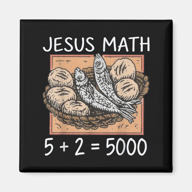 2 Fiskar 5 Bröd Jesus Mäter De 5000 Kristna Magnet (Framsidan)