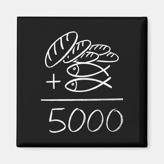 2 fiskar 5 bröd jesus mättar de 5000 kristen magnet (Framsidan)
